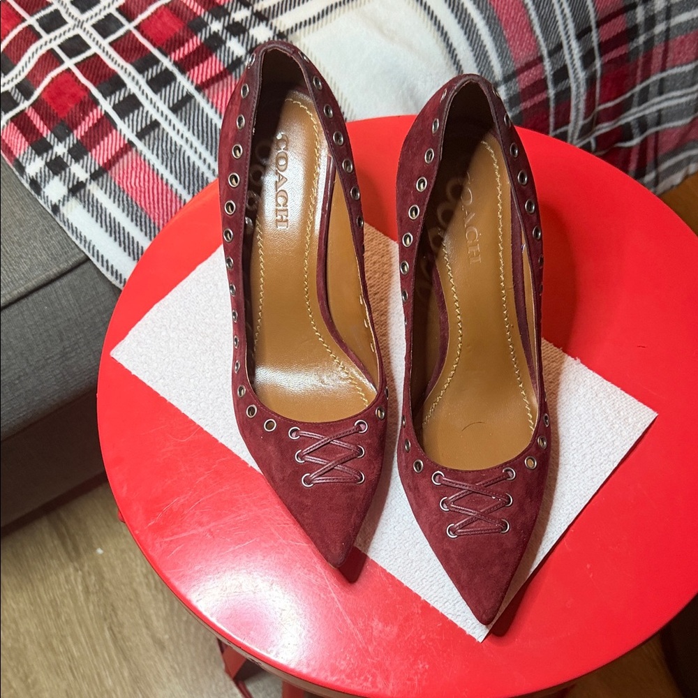 Coach Women's Burgundy Suede Heels